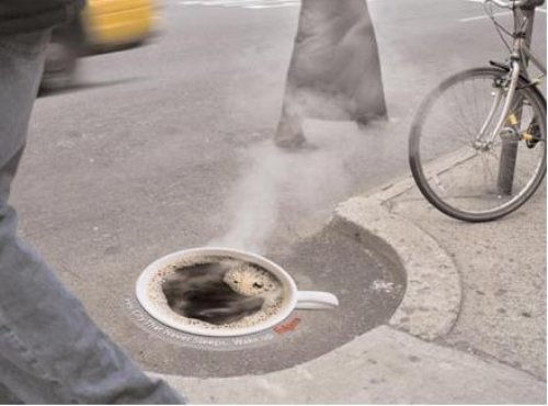 folgers steaming cup coffee guerrilla